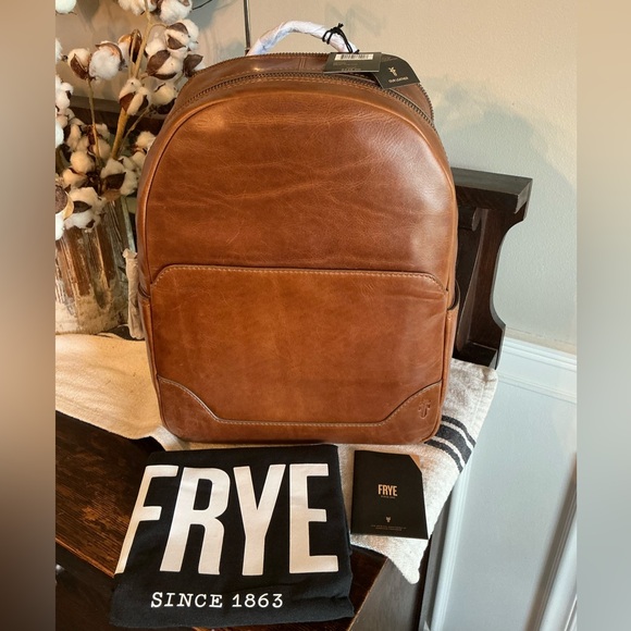 Frye Melissa Cognac Backpack crafted from antiqued pull-up Italian leather Frye Leather Backpack - Etsy main image 4